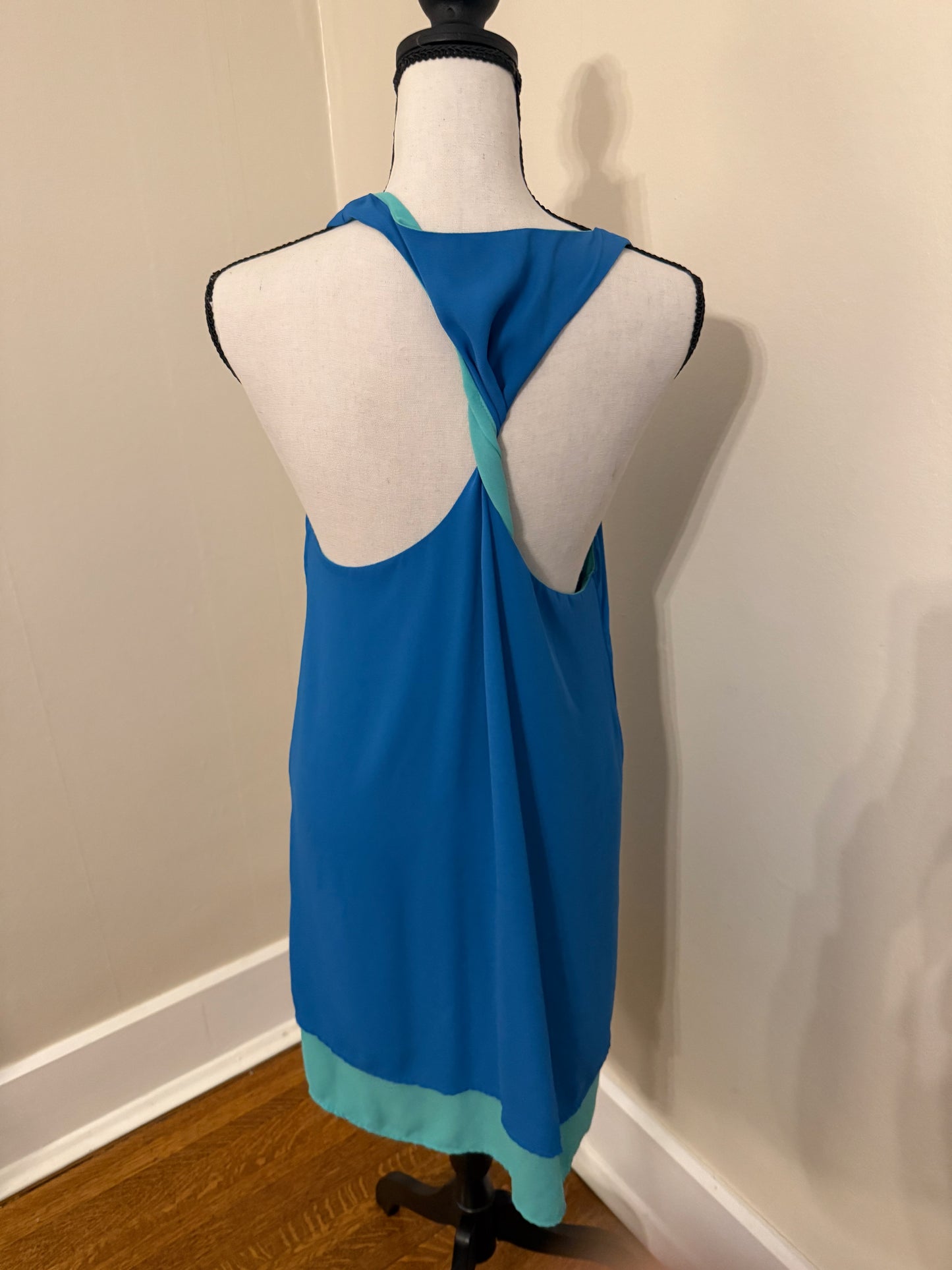 Share Everly Women's Blue & Green A-line Shift Dress V-neck Size M
