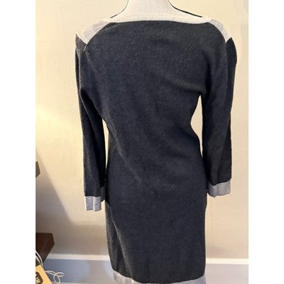 Boden Women’s Long-Sleeve Sweater Dress – Grey with Floral Neckline – Size M