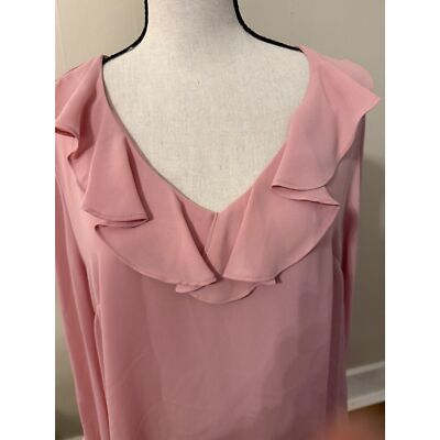 Cece Pink Ruffle Blouse NEW Size L