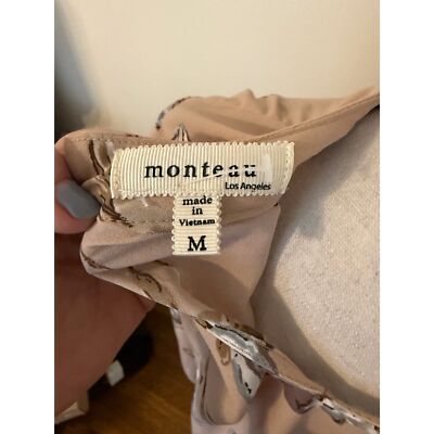 Monteau Long Sleeve Blouse Beige with purpl/grey /white Flowers NWT