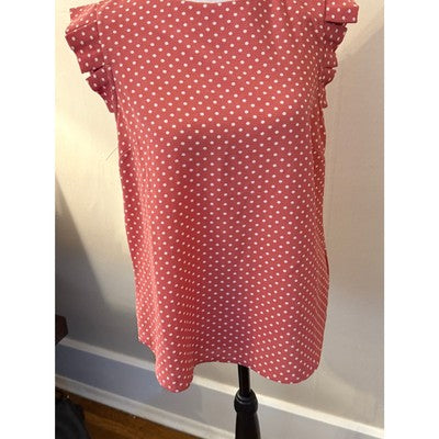 Monteau Women’s Dark Pink Polka Dot Top – Cute Sleeve Detail – Size M