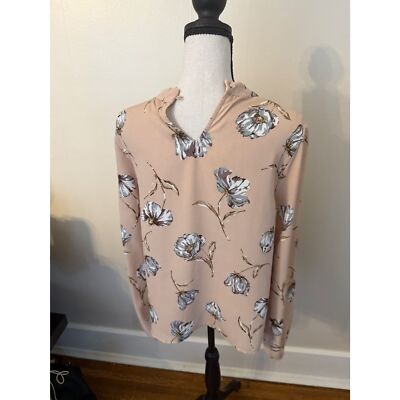 Monteau Long Sleeve Blouse Beige with purpl/grey /white Flowers NWT