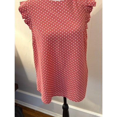 Monteau Women’s Dark Pink Polka Dot Top – Cute Sleeve Detail – Size M