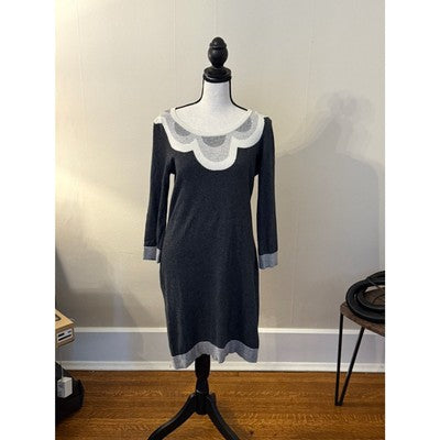 Boden Women’s Long-Sleeve Sweater Dress – Grey with Floral Neckline – Size M