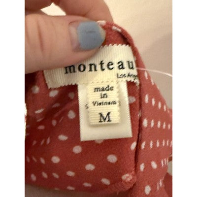 Monteau Women’s Dark Pink Polka Dot Top – Cute Sleeve Detail – Size M