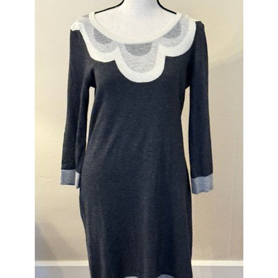 Boden Women’s Long-Sleeve Sweater Dress – Grey with Floral Neckline – Size M