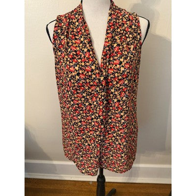Rose & Olive Sleeveless Shirt Red/Black/Yellow Floral New Medium