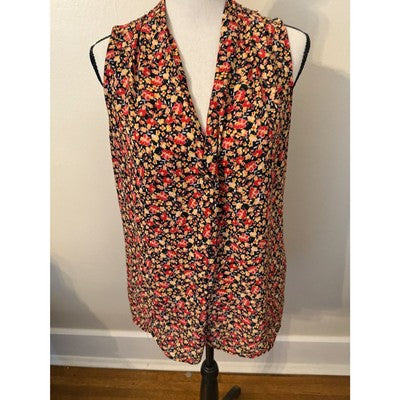 Rose & Olive Sleeveless Shirt Red/Black/Yellow Floral New Medium