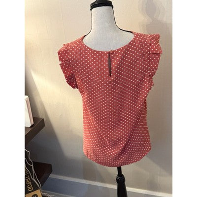 Monteau Women’s Dark Pink Polka Dot Top – Cute Sleeve Detail – Size M