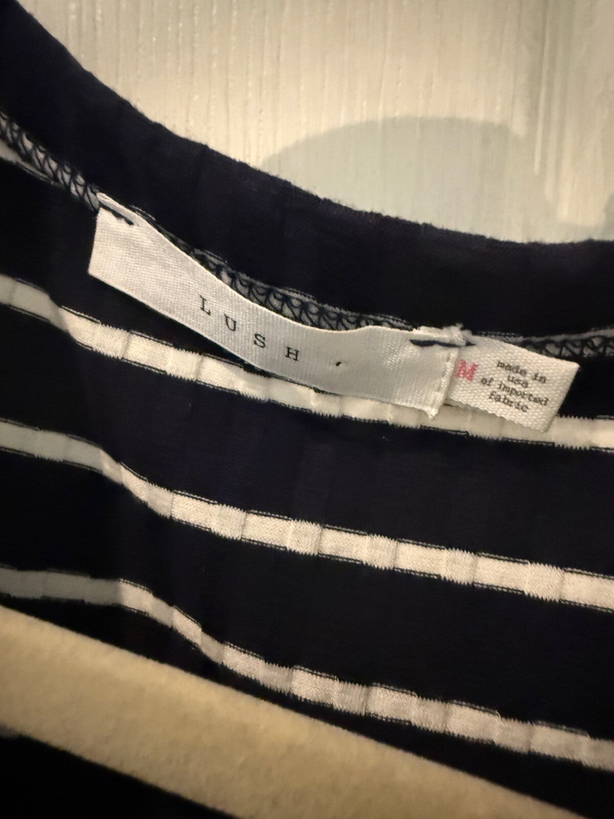 Lush Women Striped Sleeveless T-Shirt S Navy with White