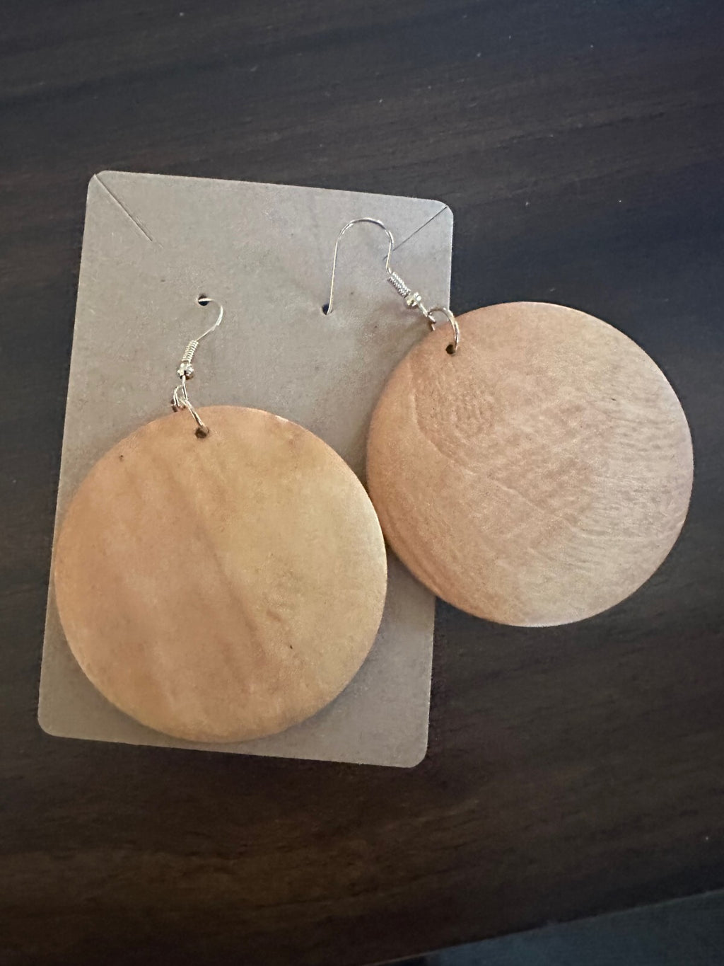 Simple Square and Circle  Wooden Earrings -DARK BROWN  + Light Wood (2 for 1)