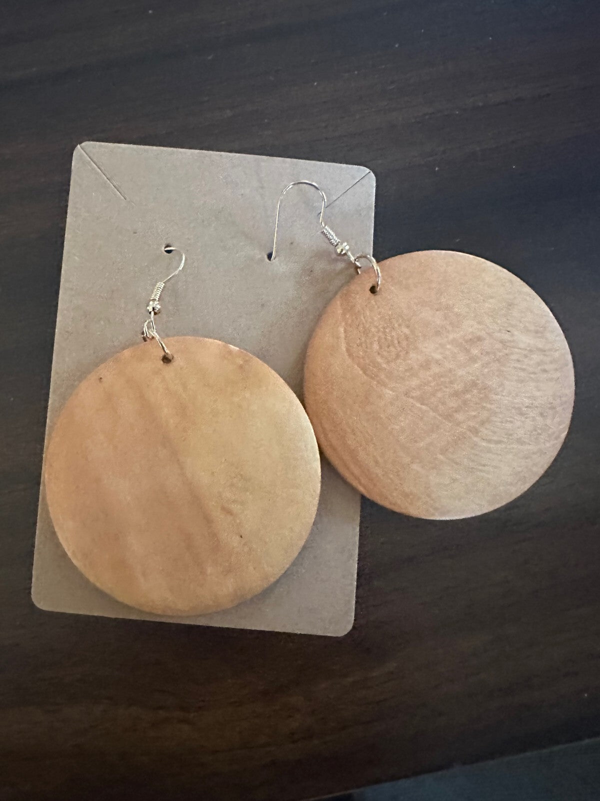Simple Square and Circle  Wooden Earrings -DARK BROWN  + Light Wood (2 for 1)
