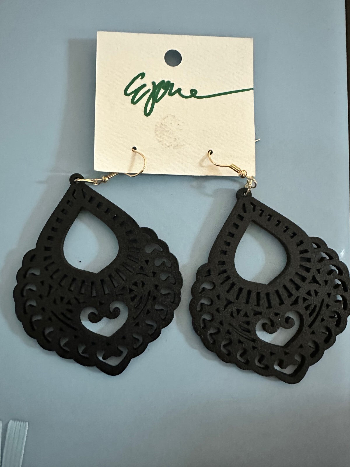 Wooden Earrings Cut out - Black Wood