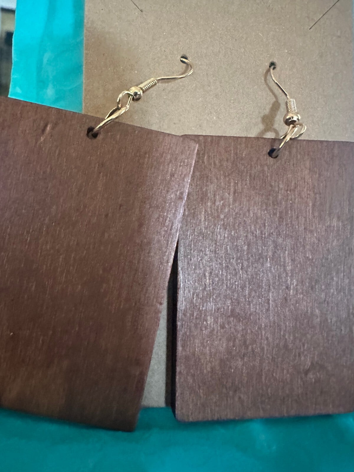 Simple Square and Circle  Wooden Earrings -DARK BROWN  + Light Wood (2 for 1)