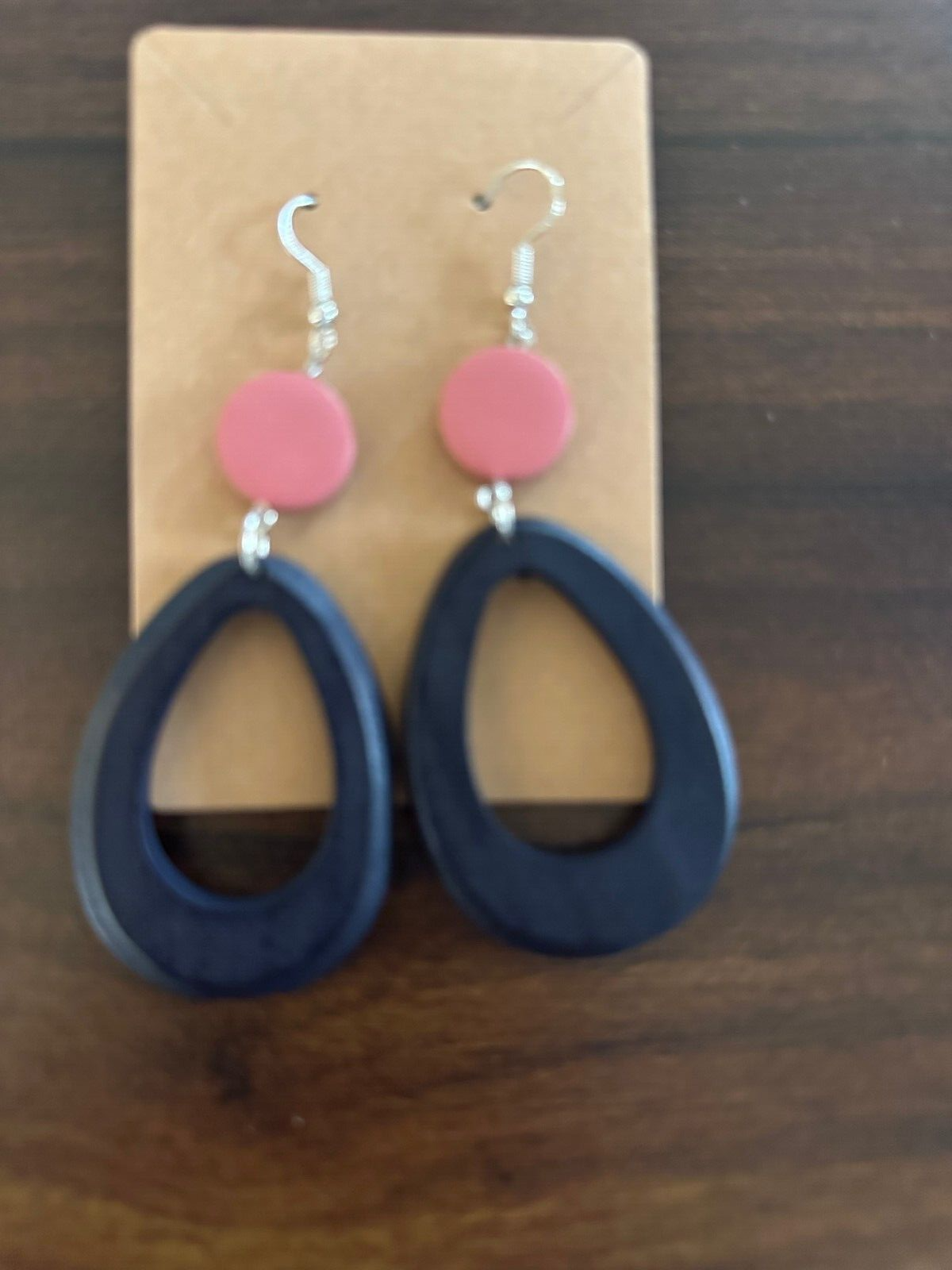 Wooden  DROP Earrings with 2 colors Earring Set - Black + Pink