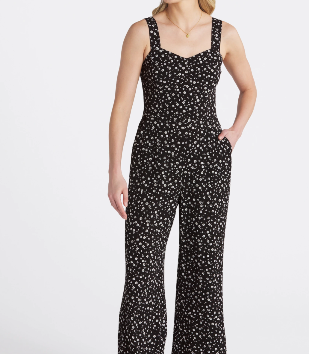 SOLD Market & Spruce Women's Jaida Floral Smocked Back Jumpsuit Black SMALL NWT