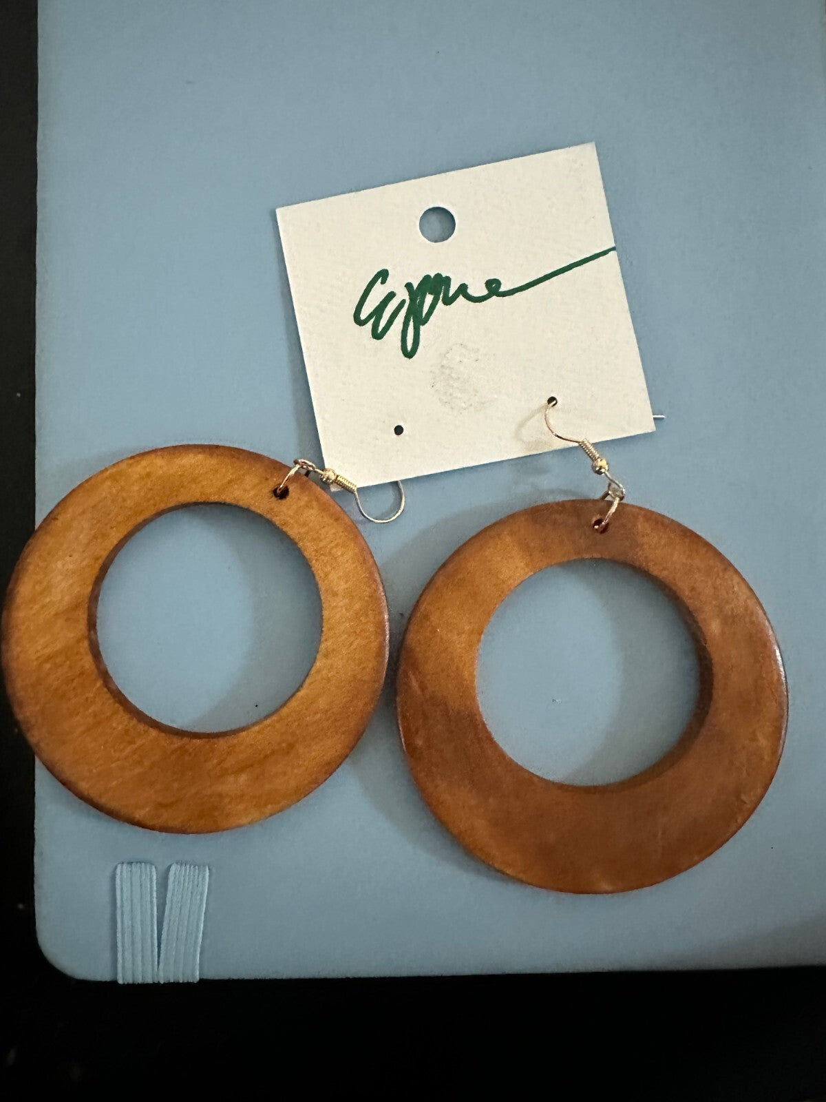 Wooden Earrings Circular Cut Out - Light Brown