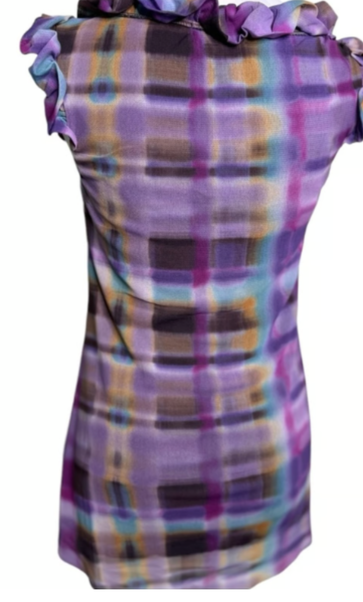 Anthropologie Weston Wear Purple Printed Ruffle Sleeveless Tie Dye Print Top Size Medium