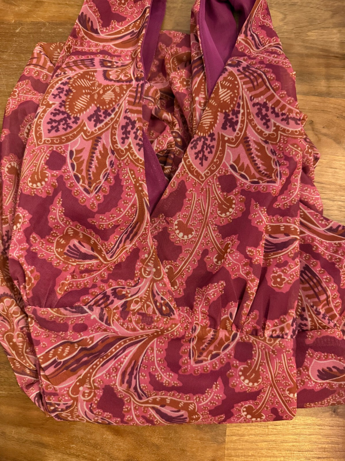 Anthropologie Magenta Burgundy Paisley Print Ruched Sleeveless Gauzy Tank Top L