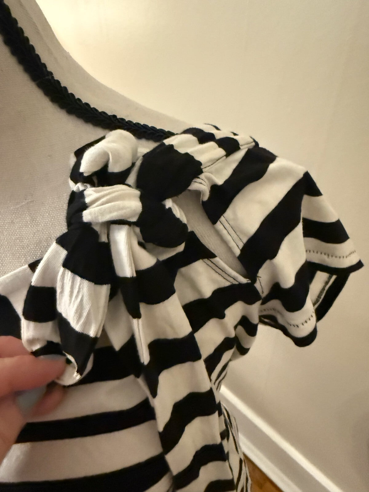 SOLD Maeve Anthropologie Black White Stripe One Shoulder Bow Tie T-Shirt Top Medium M