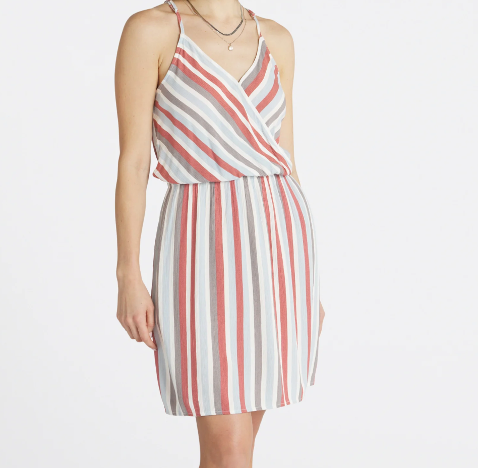 New MARKET & SPRUCE Womens Size M Dress Liliana Stripe Surplice A-Line Sun
