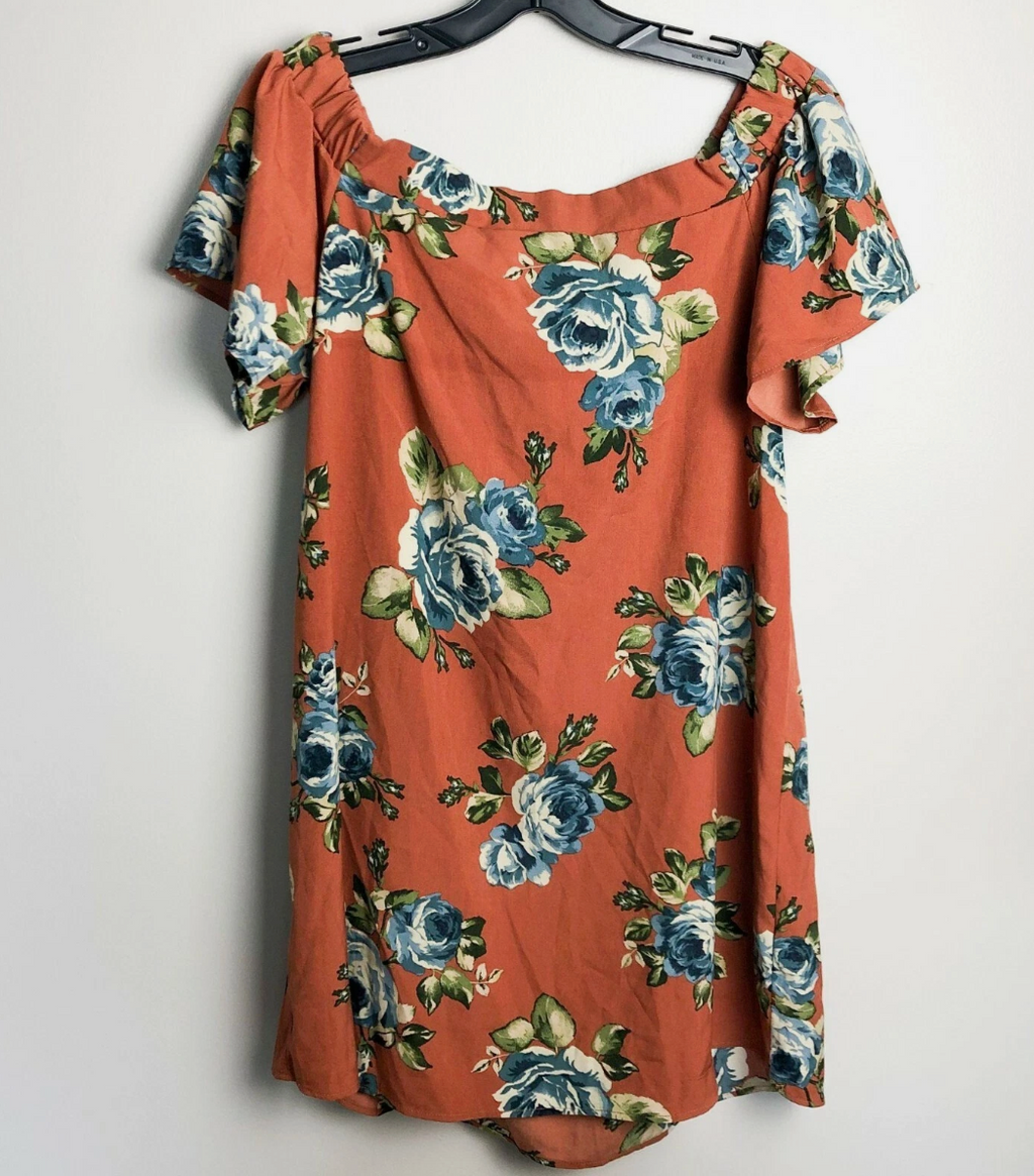 Altar'd State Off Shoulder Floral Shift Dress Small Orange Womens NWT