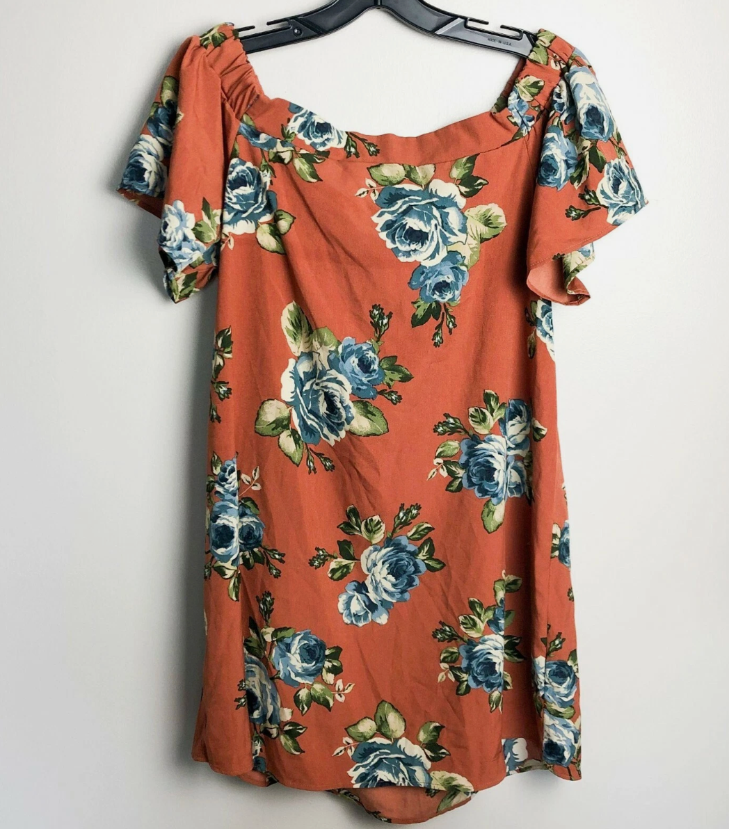 Altar'd State Off Shoulder Floral Shift Dress Small Orange Womens NWT