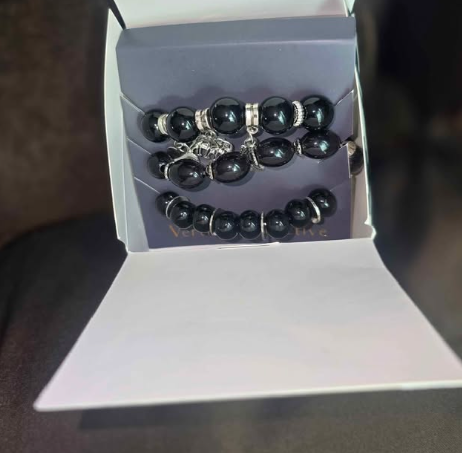 Vertical Collective Black Beaded Bracelet Set with Charms - NEW IN BOX