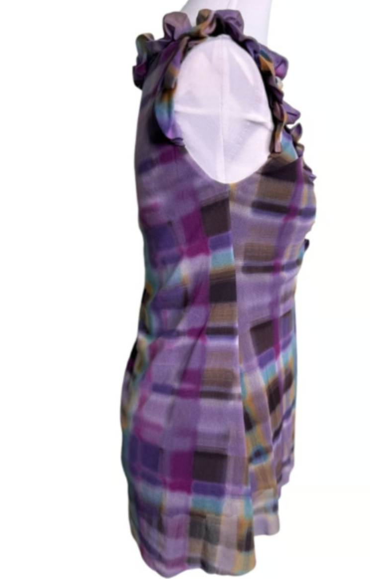 Anthropologie Weston Wear Purple Printed Ruffle Sleeveless Tie Dye Print Top Size Medium
