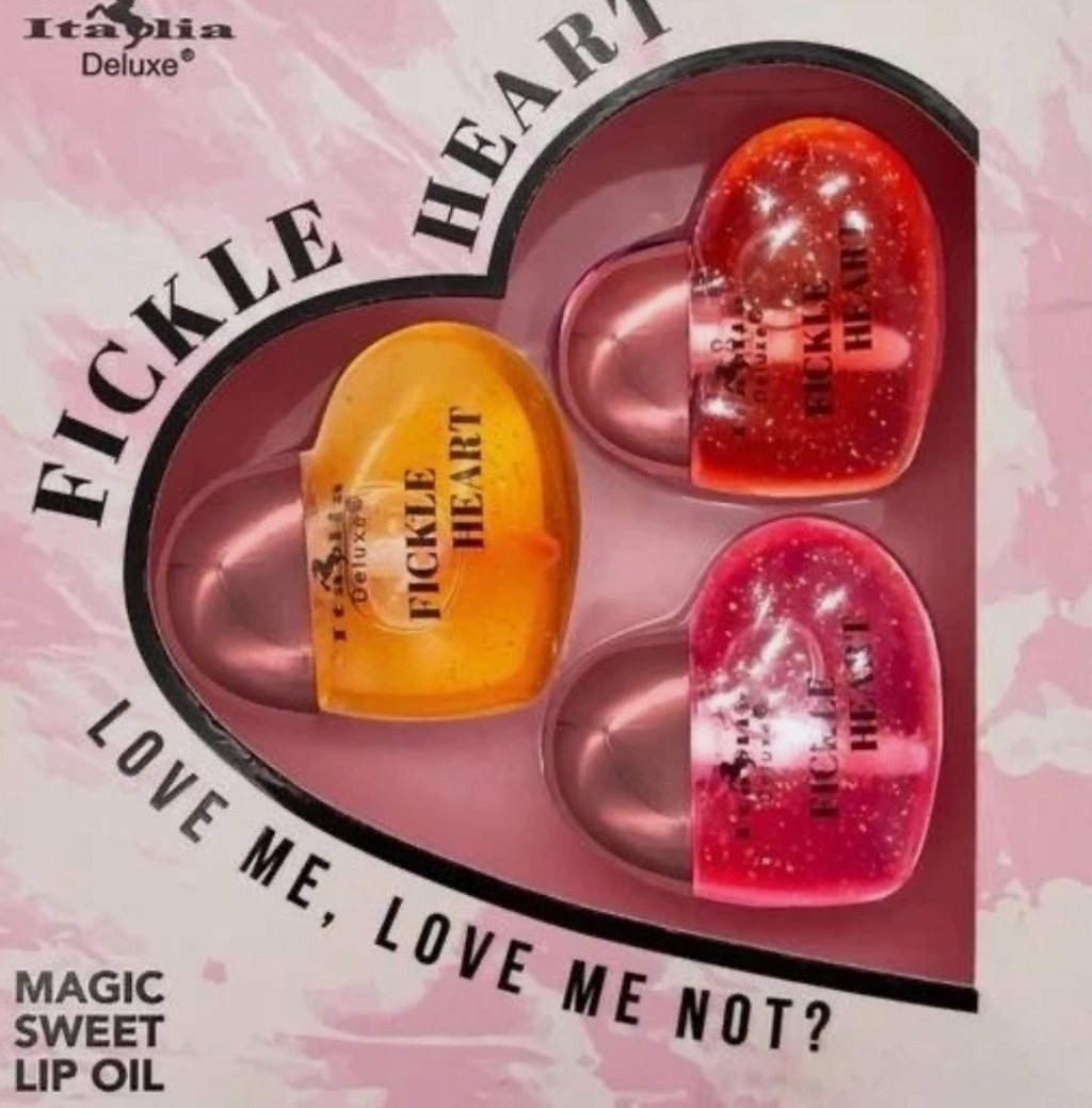 Italia Deluxe Fickle Heart 3-Piece Lip Oil Set - Color Changing to skin pH Level