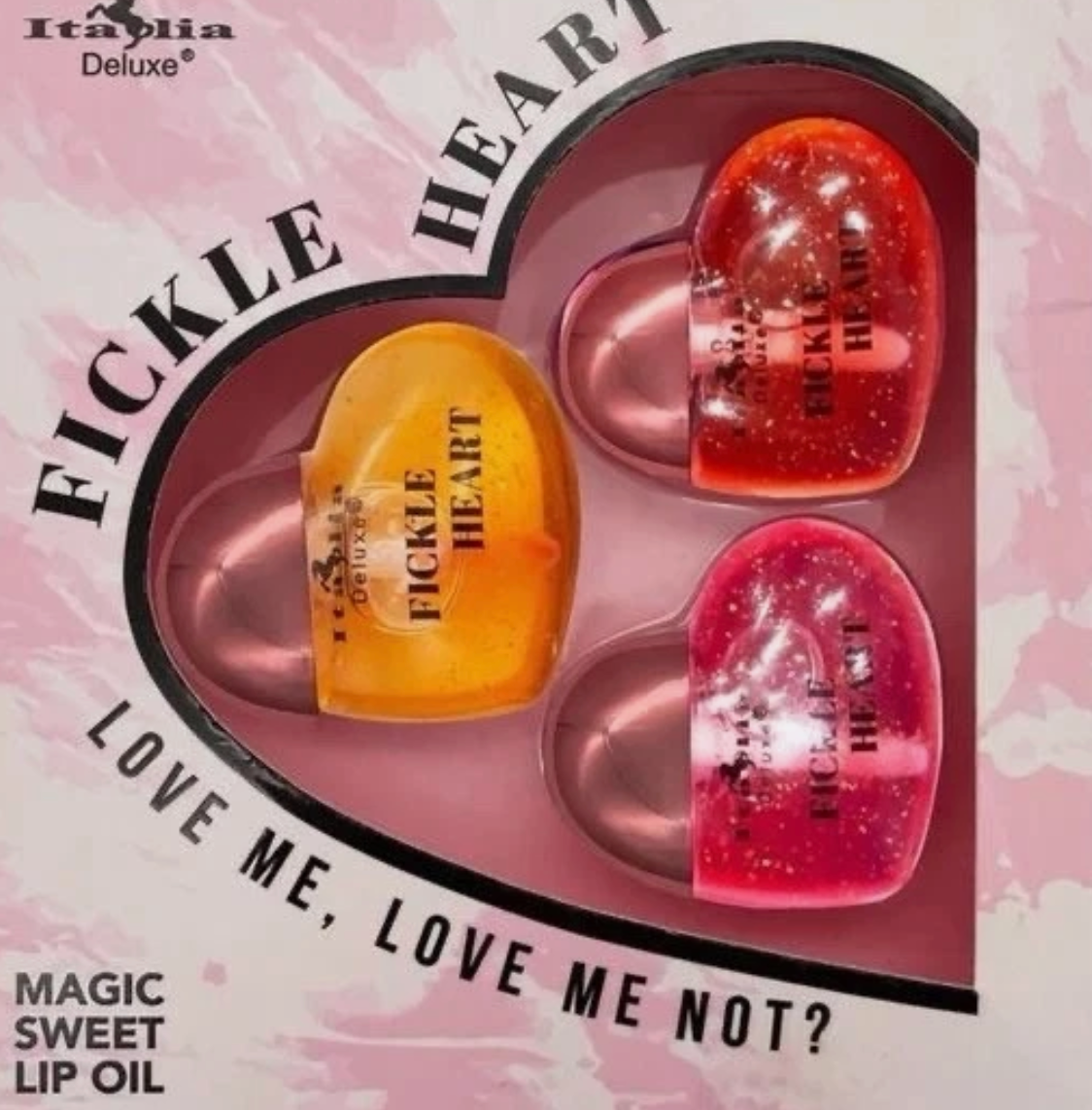 Italia Deluxe Fickle Heart 3-Piece Lip Oil Set - Color Changing to skin pH Level