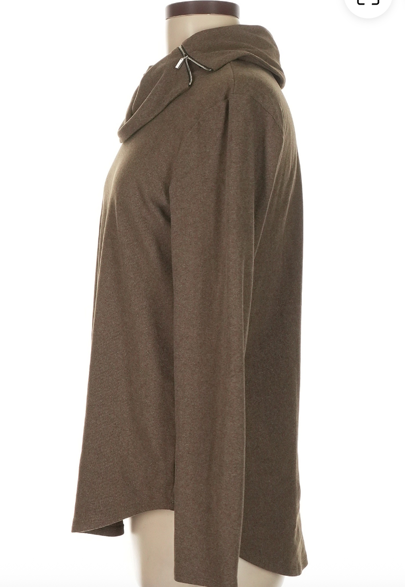 Fortune & Ivy Women's Med Brown Zipper Detail Cowl Neck Pullover Top NWOT