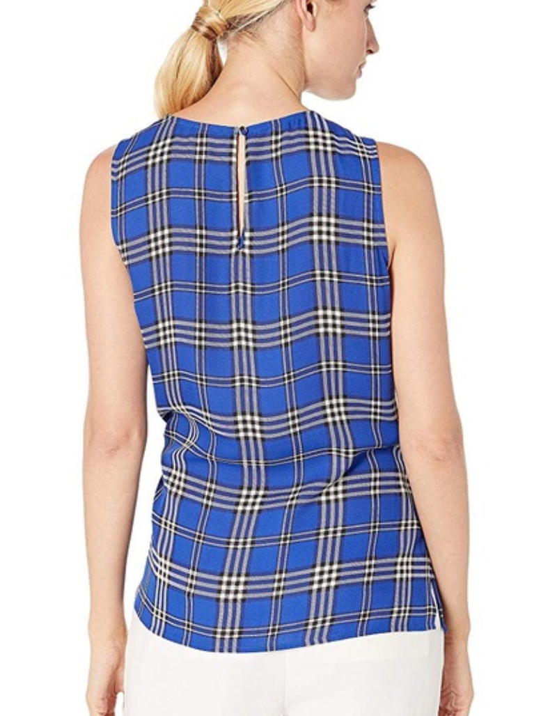 Vince Camuto - Women's Sleeveless Asymmetrical Tie Front Plaid Blouse - Size S