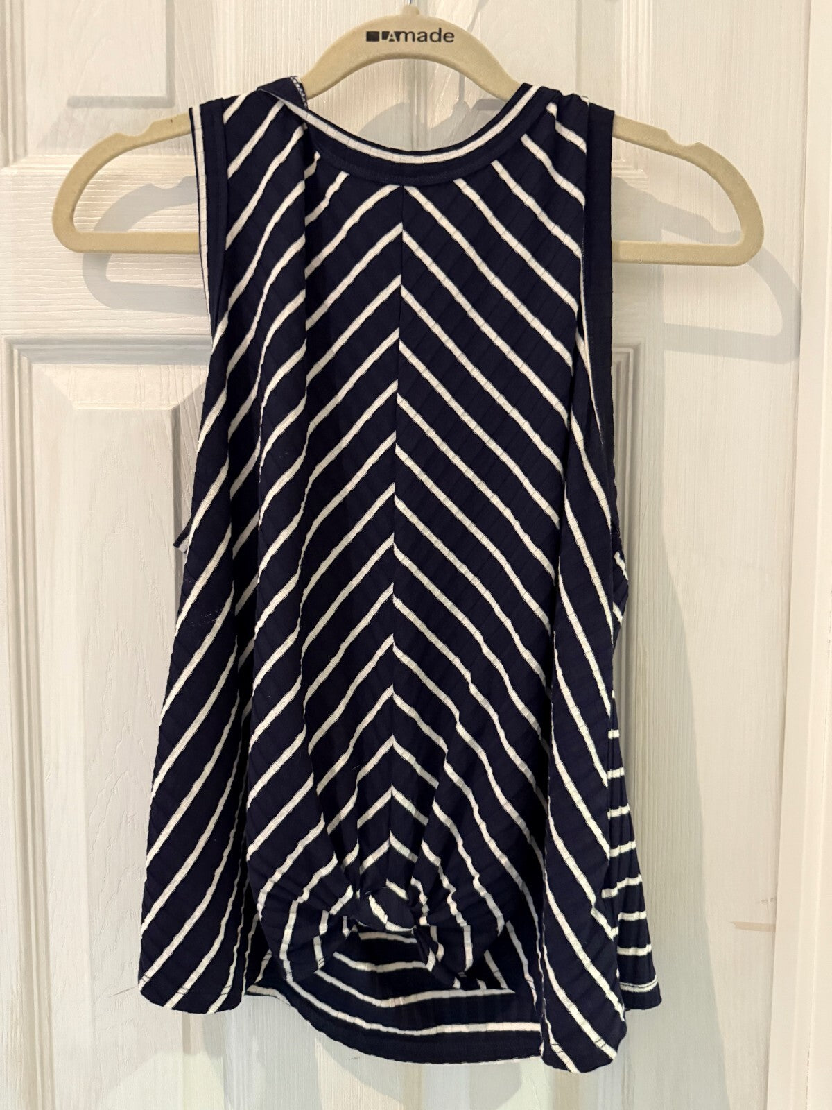Lush Women Striped Sleeveless T-Shirt S Navy with White