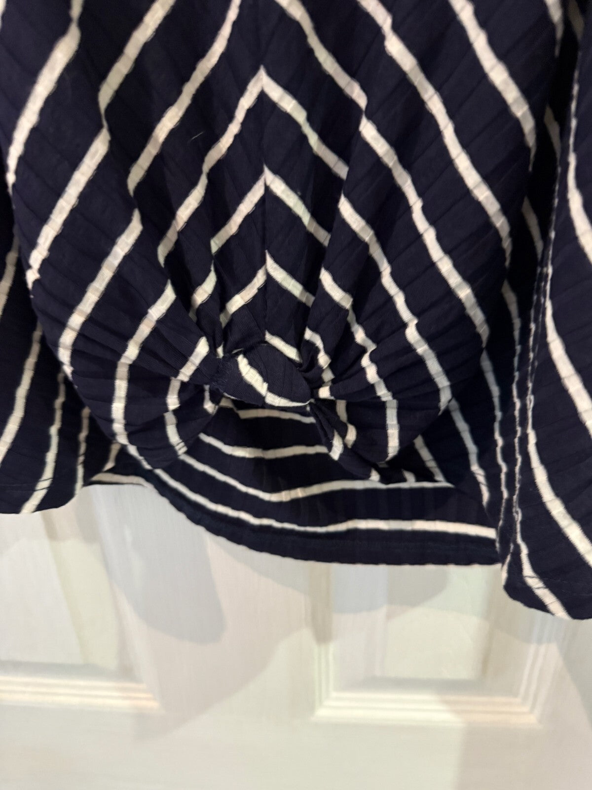 Lush Women Striped Sleeveless T-Shirt S Navy with White