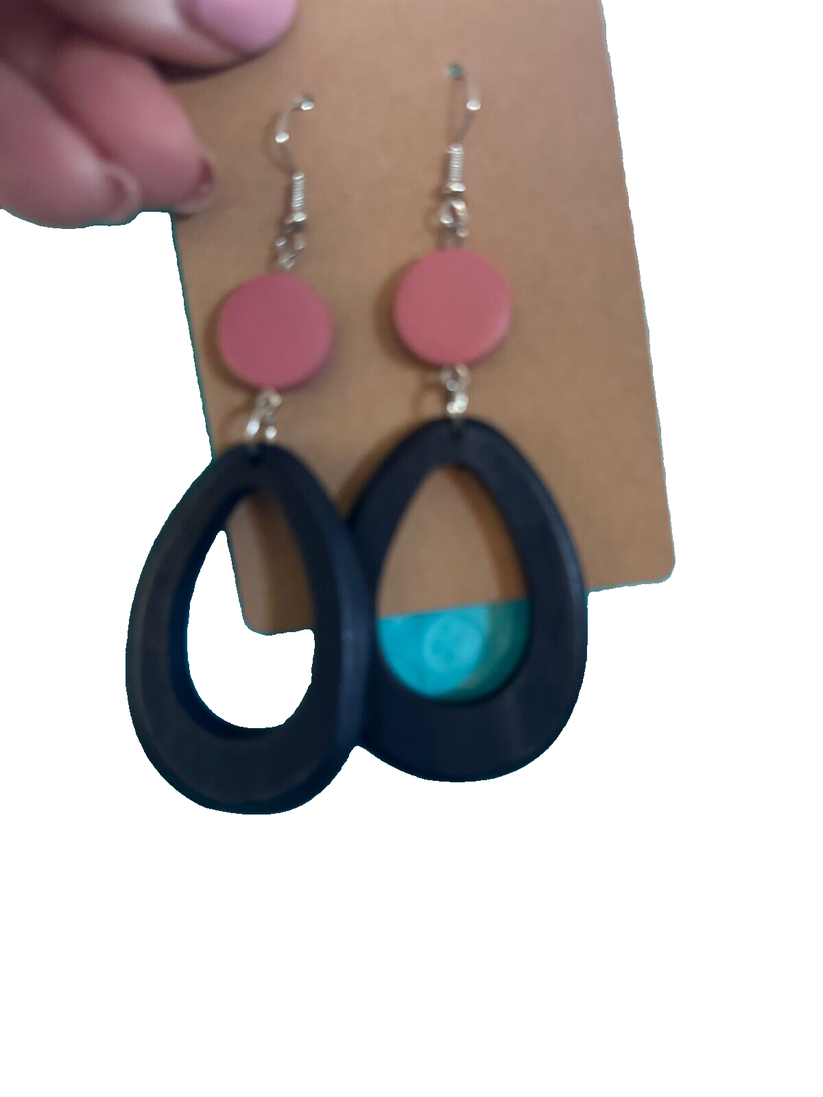 Wooden  DROP Earrings with 2 colors Earring Set - Black + Pink