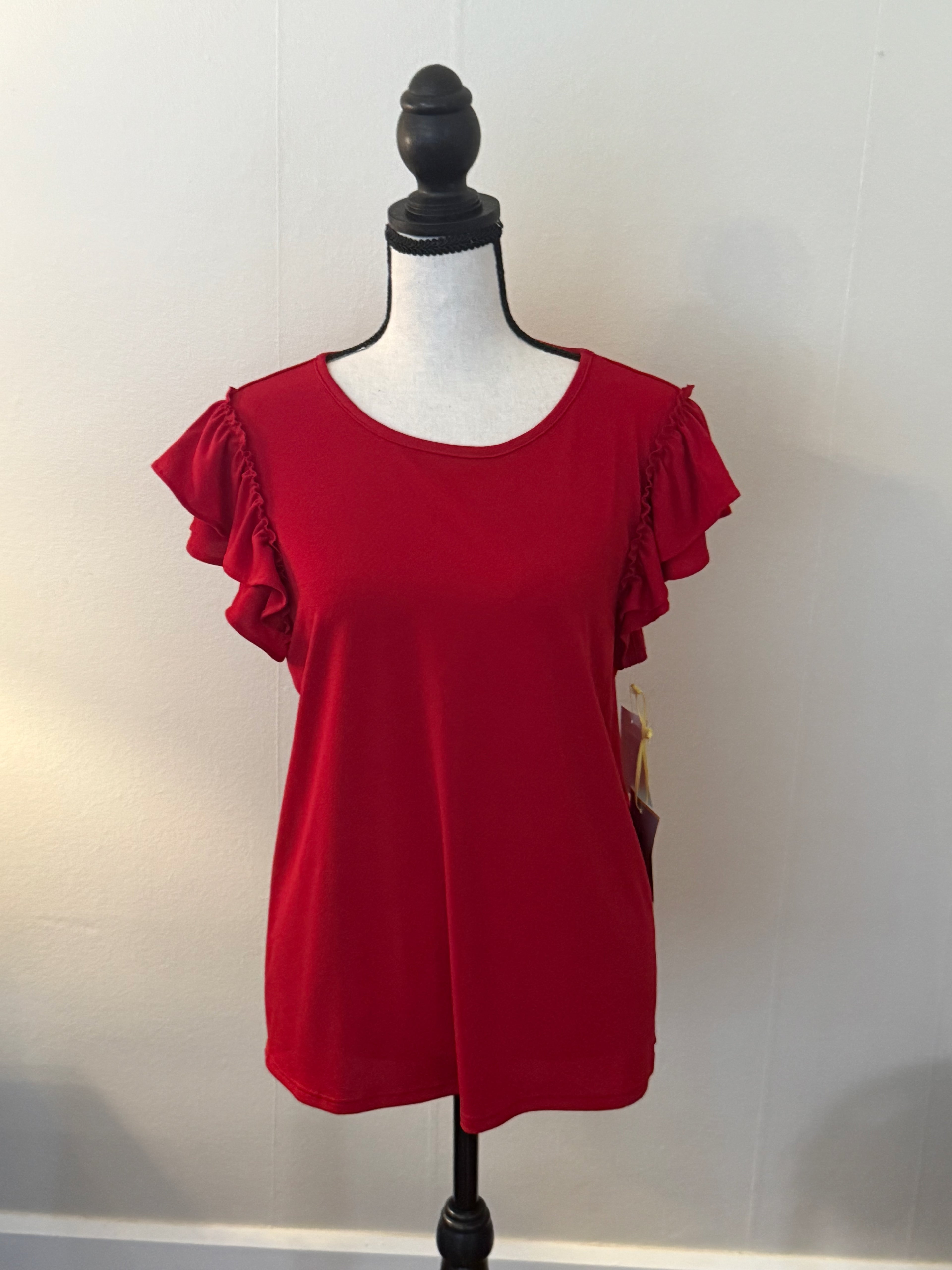 CeCe Red Shirt  Ruffle Sleeves Size Medium NWT
