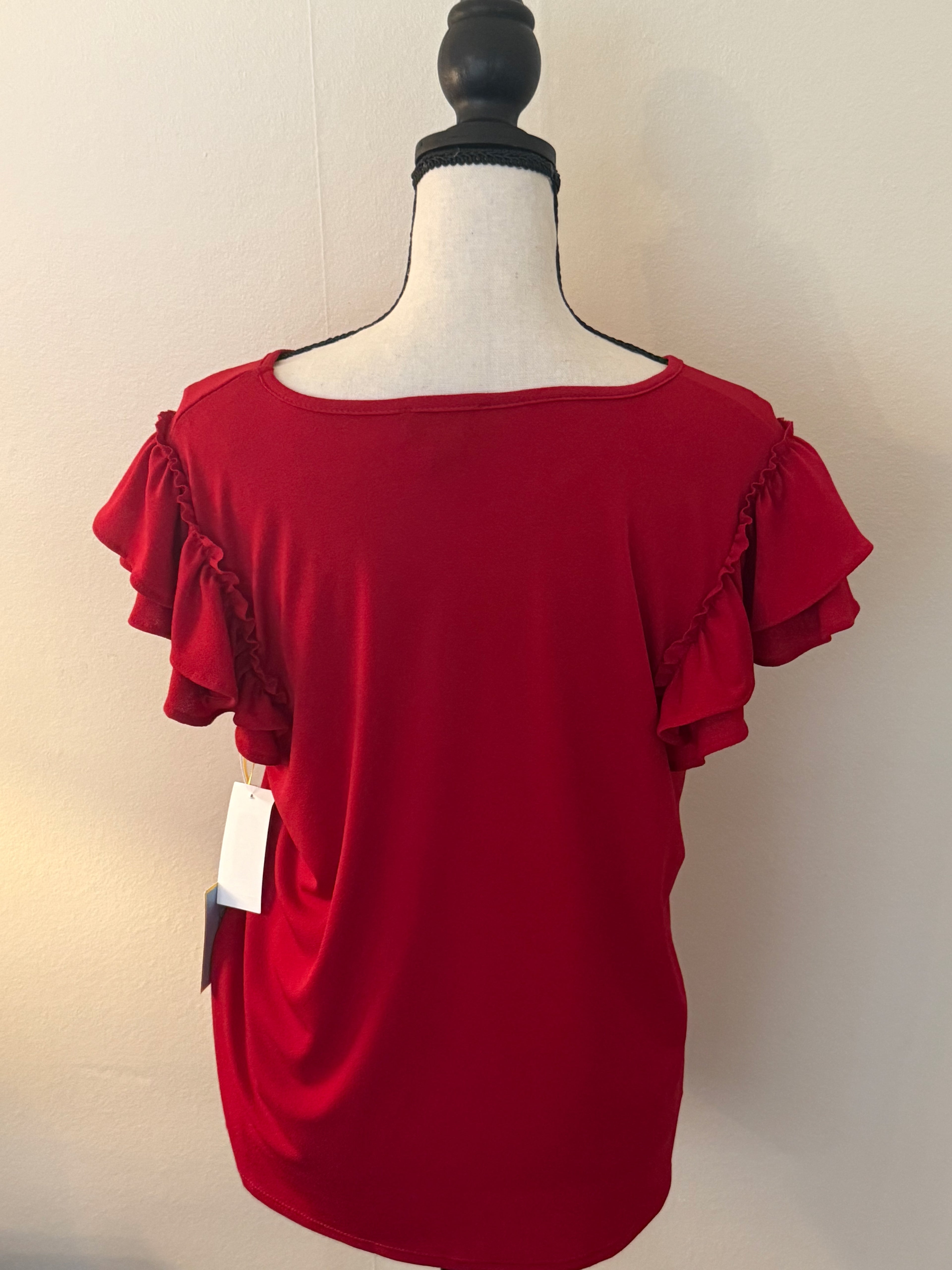 CeCe Red Shirt  Ruffle Sleeves Size Medium NWT