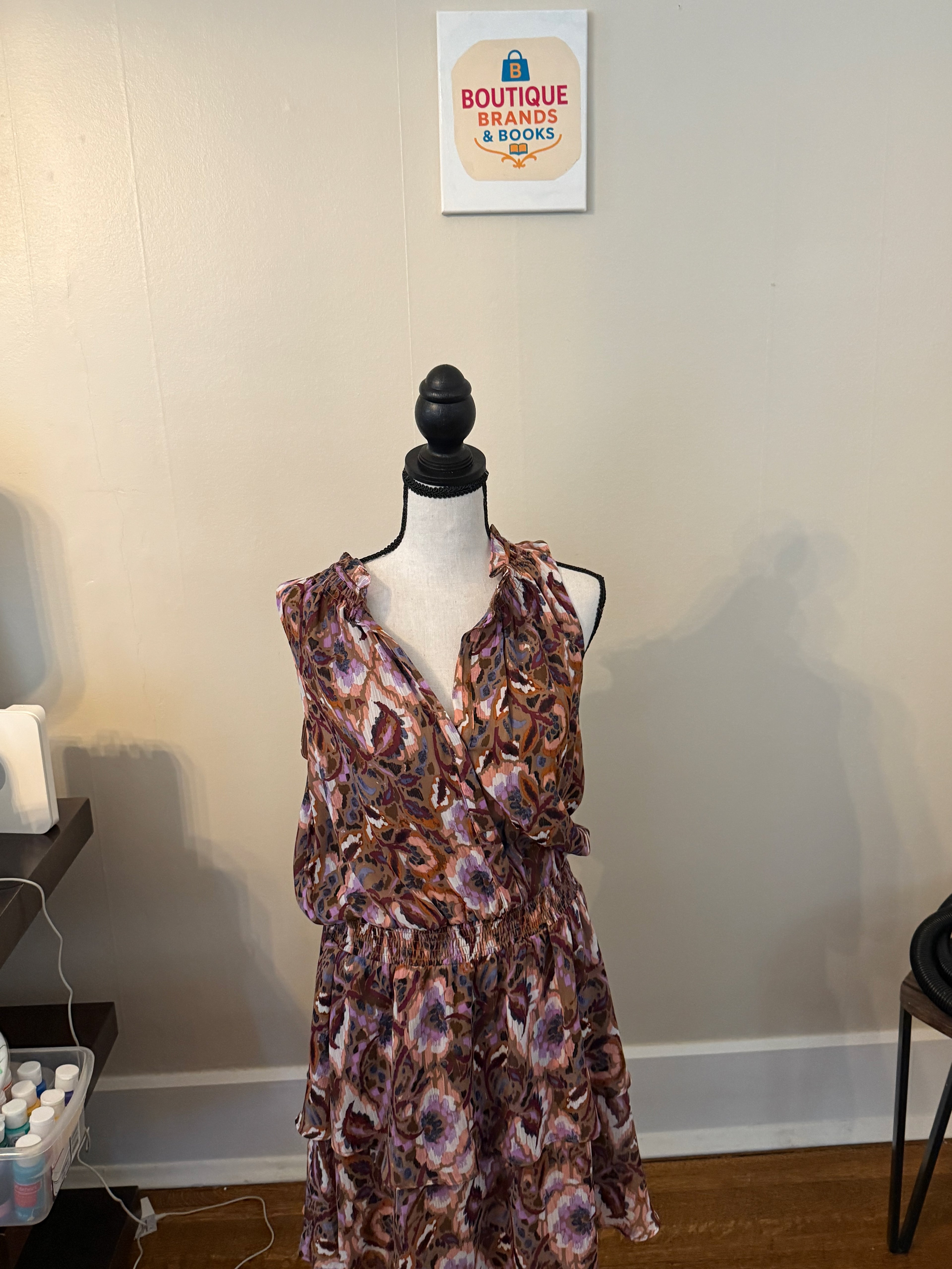 Evereve Dress Tiered Dress - BROWN with Purple and other colors NEW