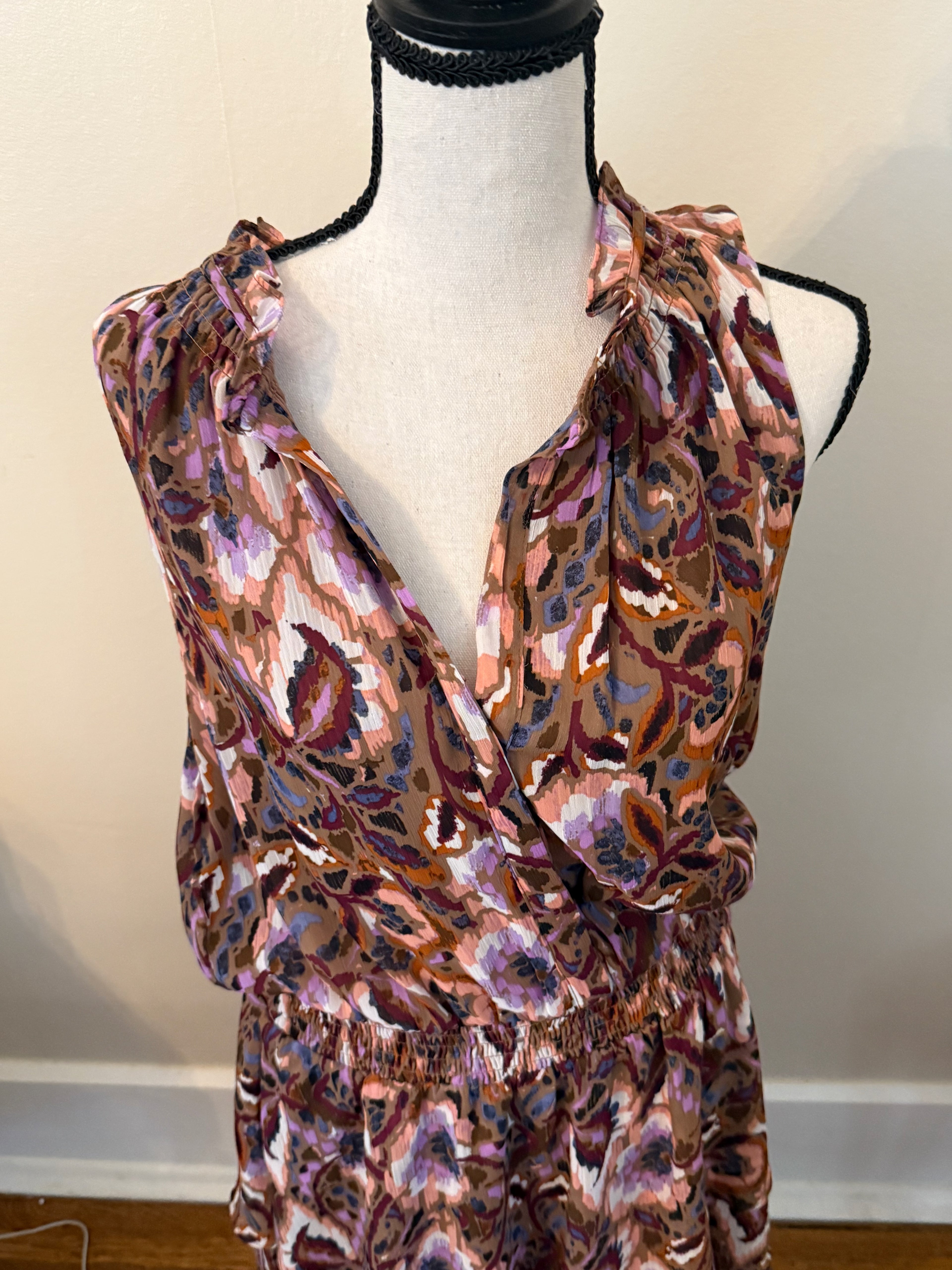 Evereve Dress Tiered Dress - BROWN with Purple and other colors NEW