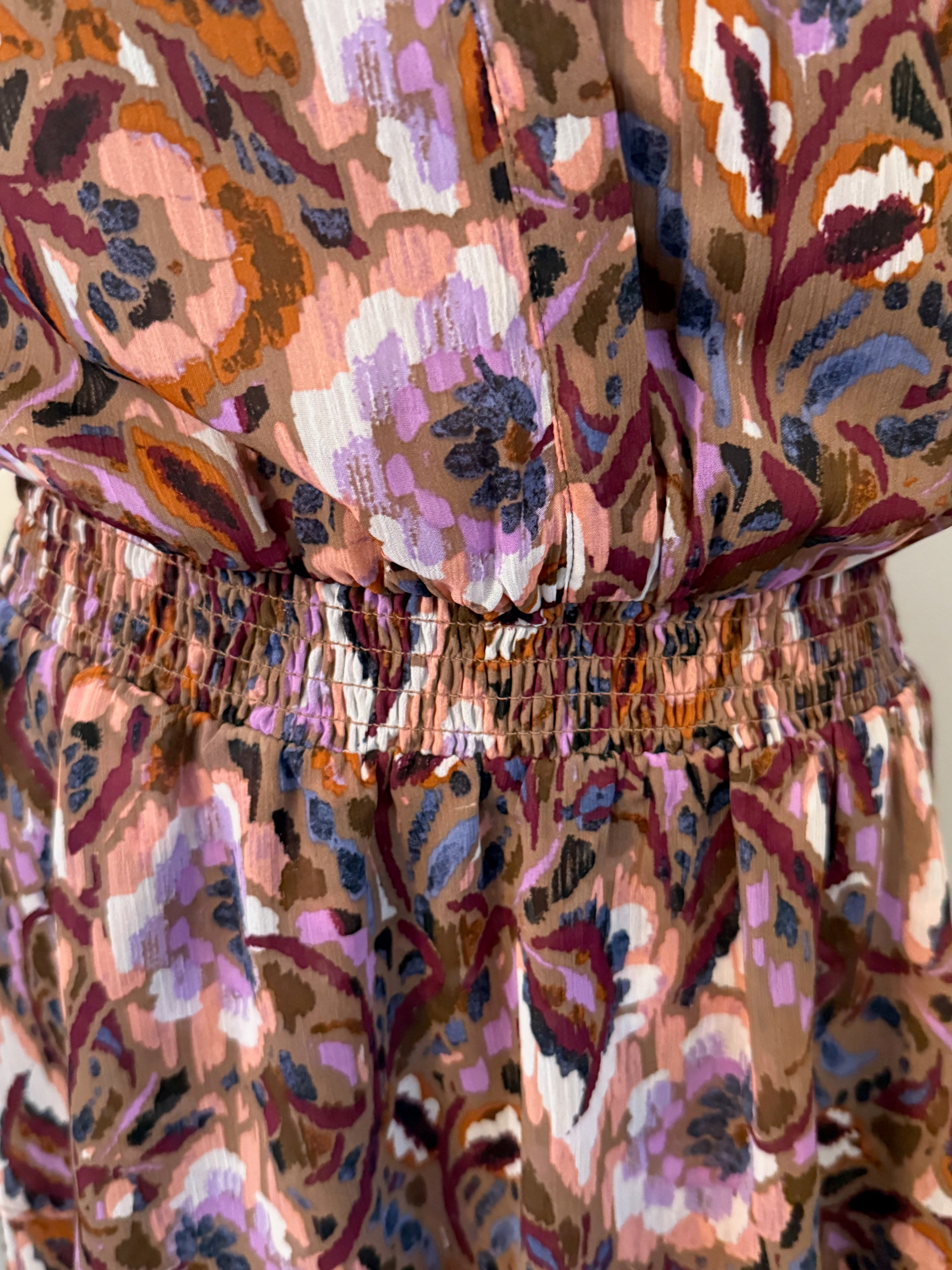 Evereve Dress Tiered Dress - BROWN with Purple and other colors NEW