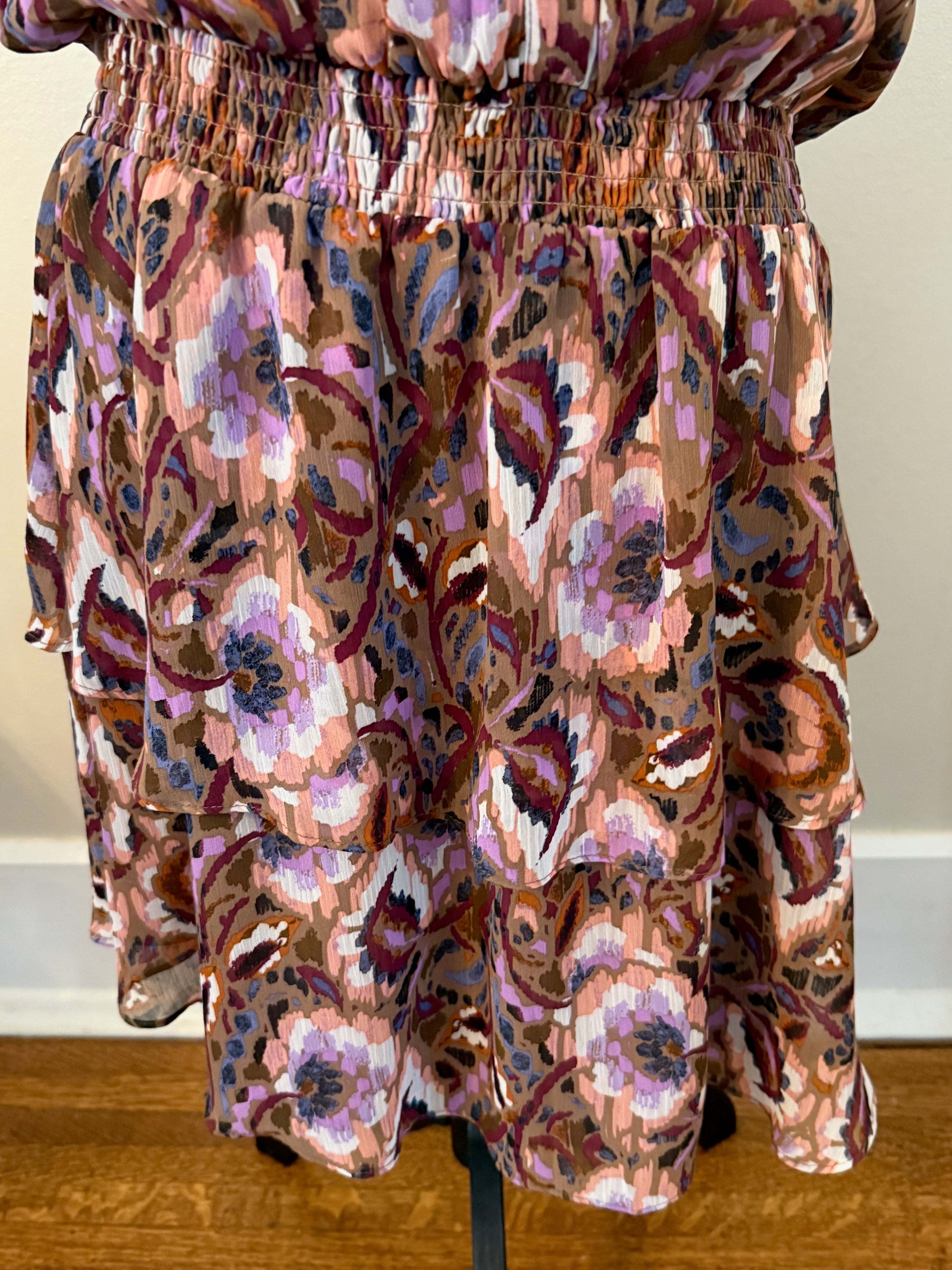 Evereve Dress Tiered Dress - BROWN with Purple and other colors NEW