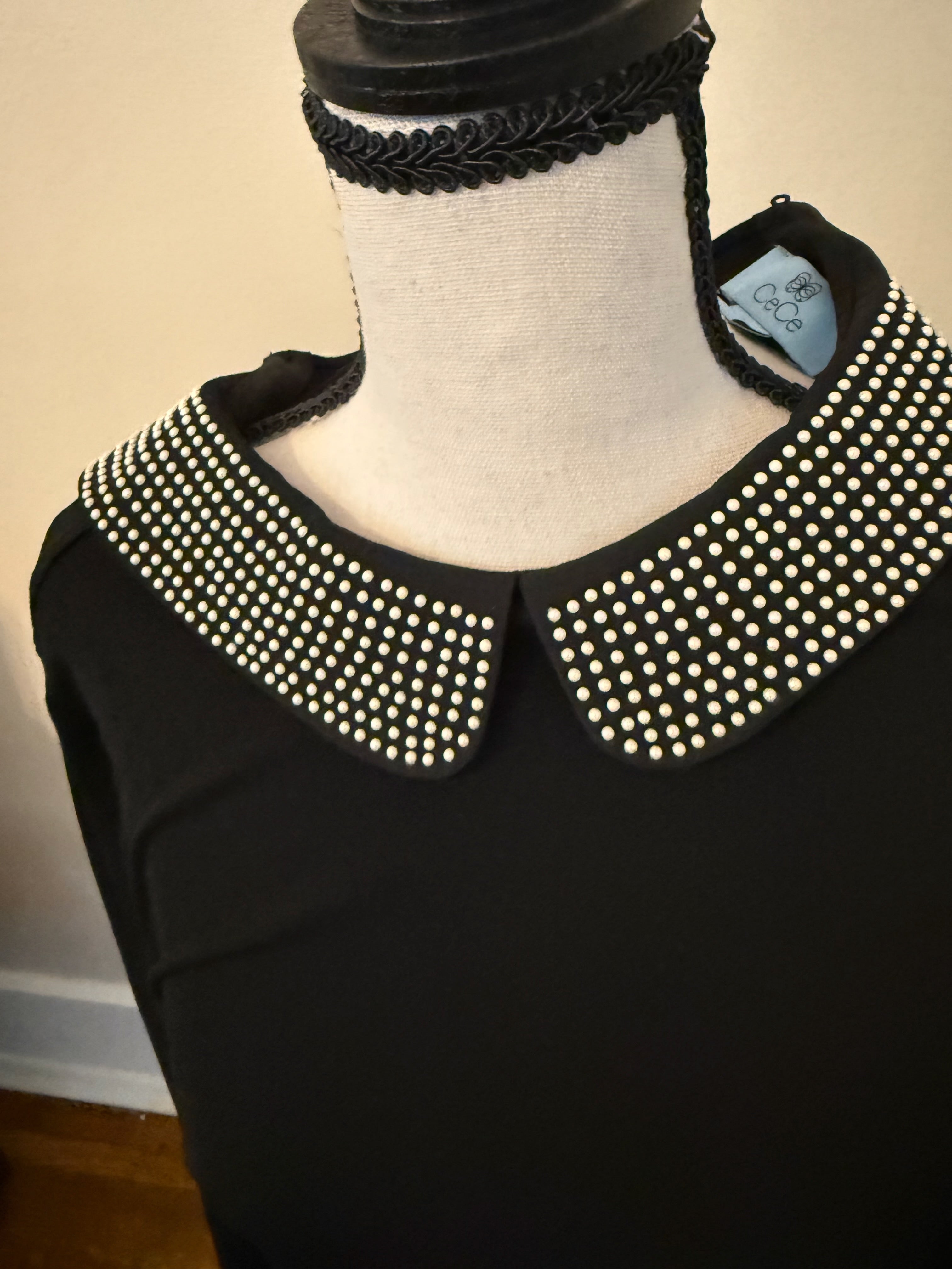 CeCe Black Blouse With Pearl Collar NWT Size Small