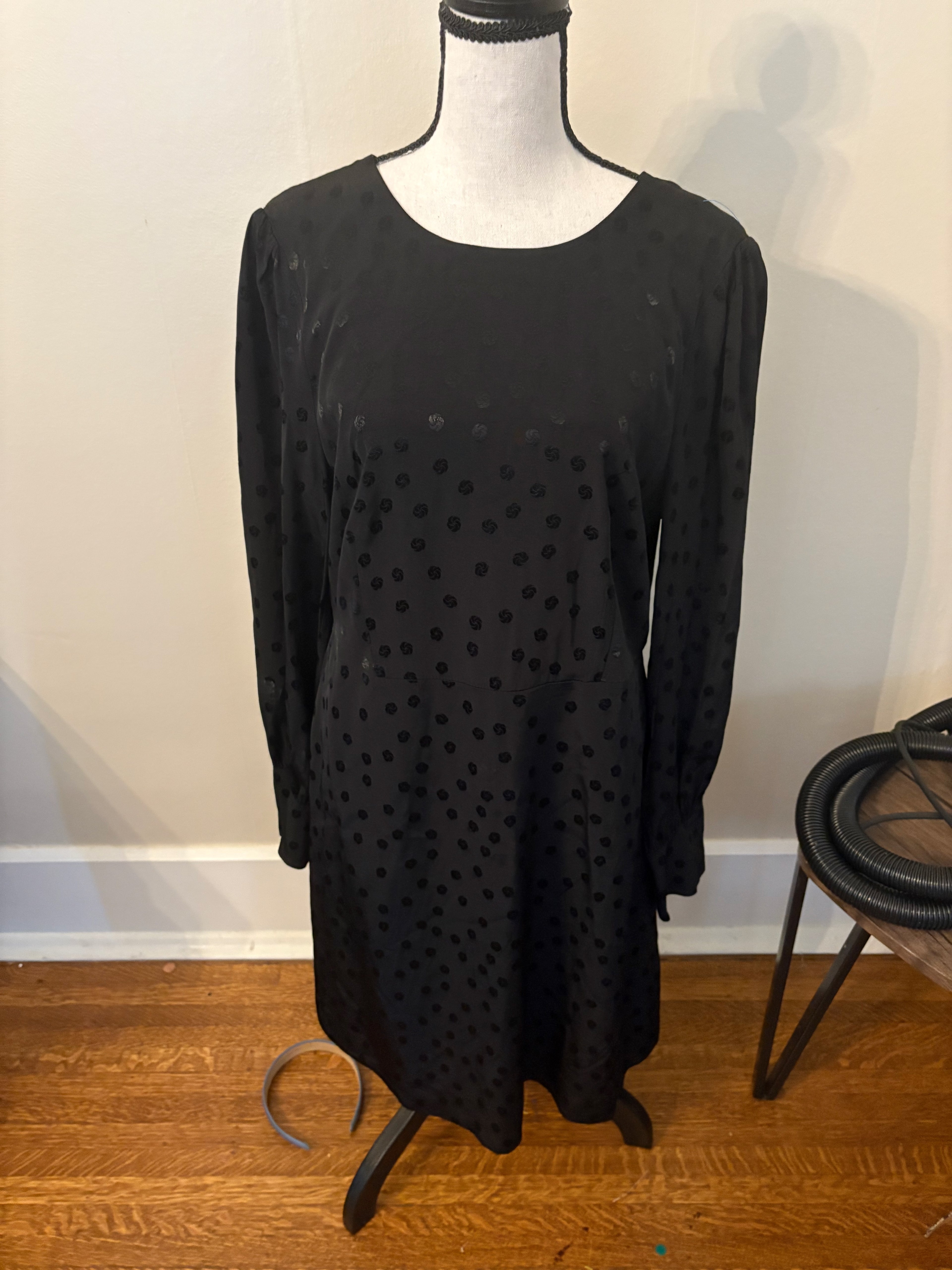 J. Crew Dress in Black Dot Long-sleeve - Size 10