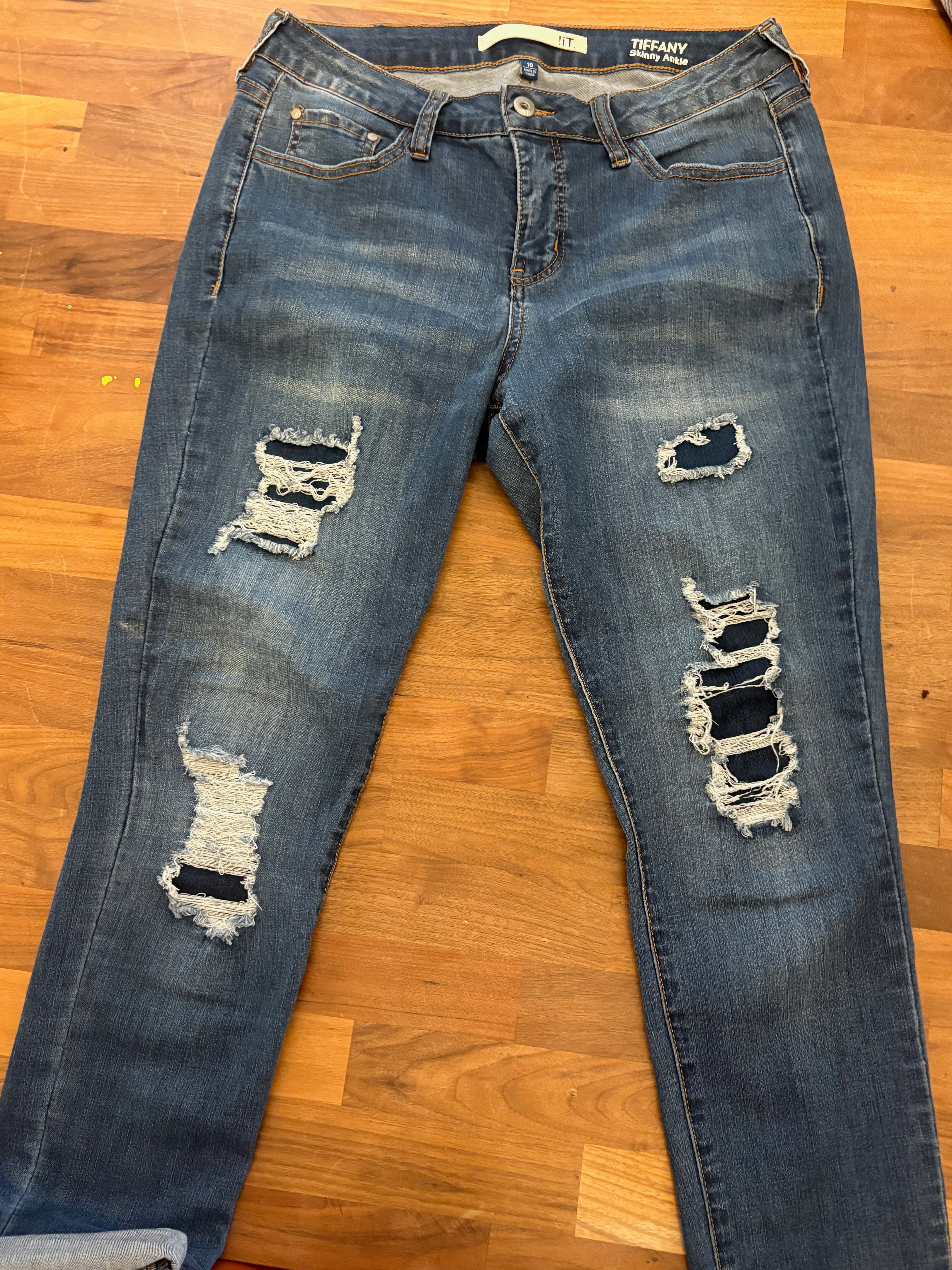 Tiffany !IT Jeans Womens Size 10 Skinny Ankle Distressed Dark Wash Denim