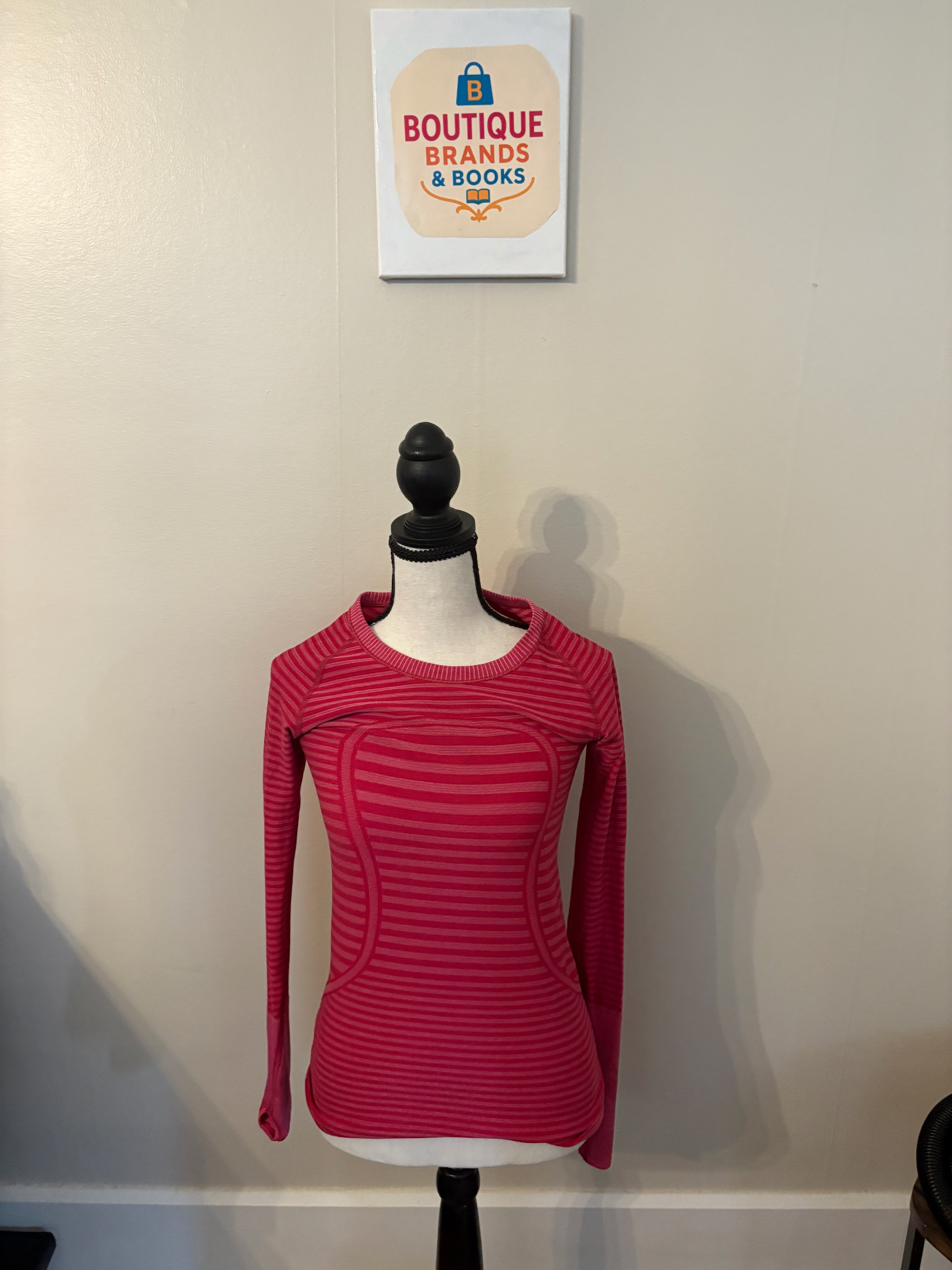 Lululemon Heathered Berry Rumble Red Stripe Swiftly Tech Long Sleeve Crew Top Size 6