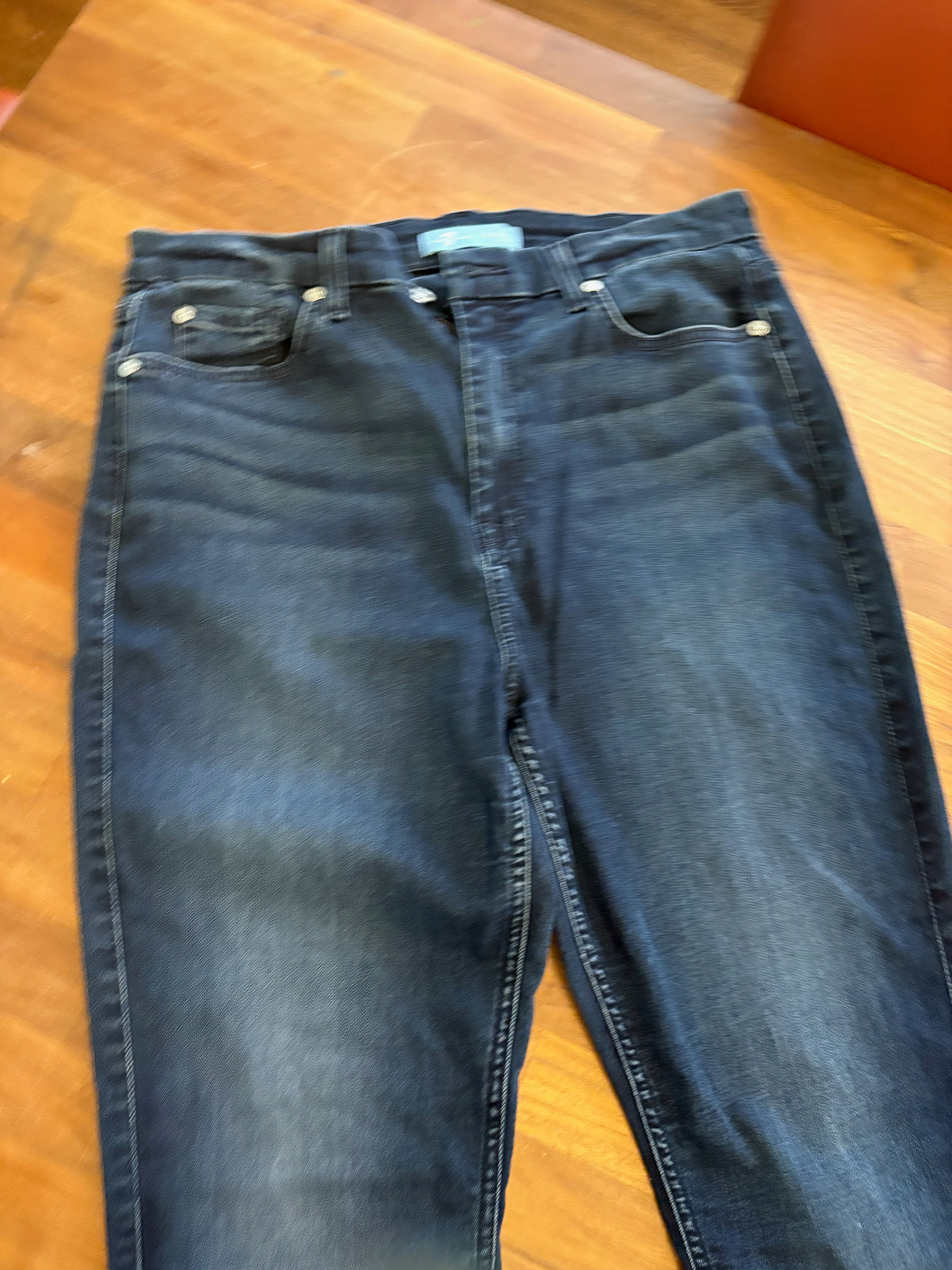 7 For All Mankind Women’s “The Straight” Jeans – Size 31 Dark Wash Blue Denim