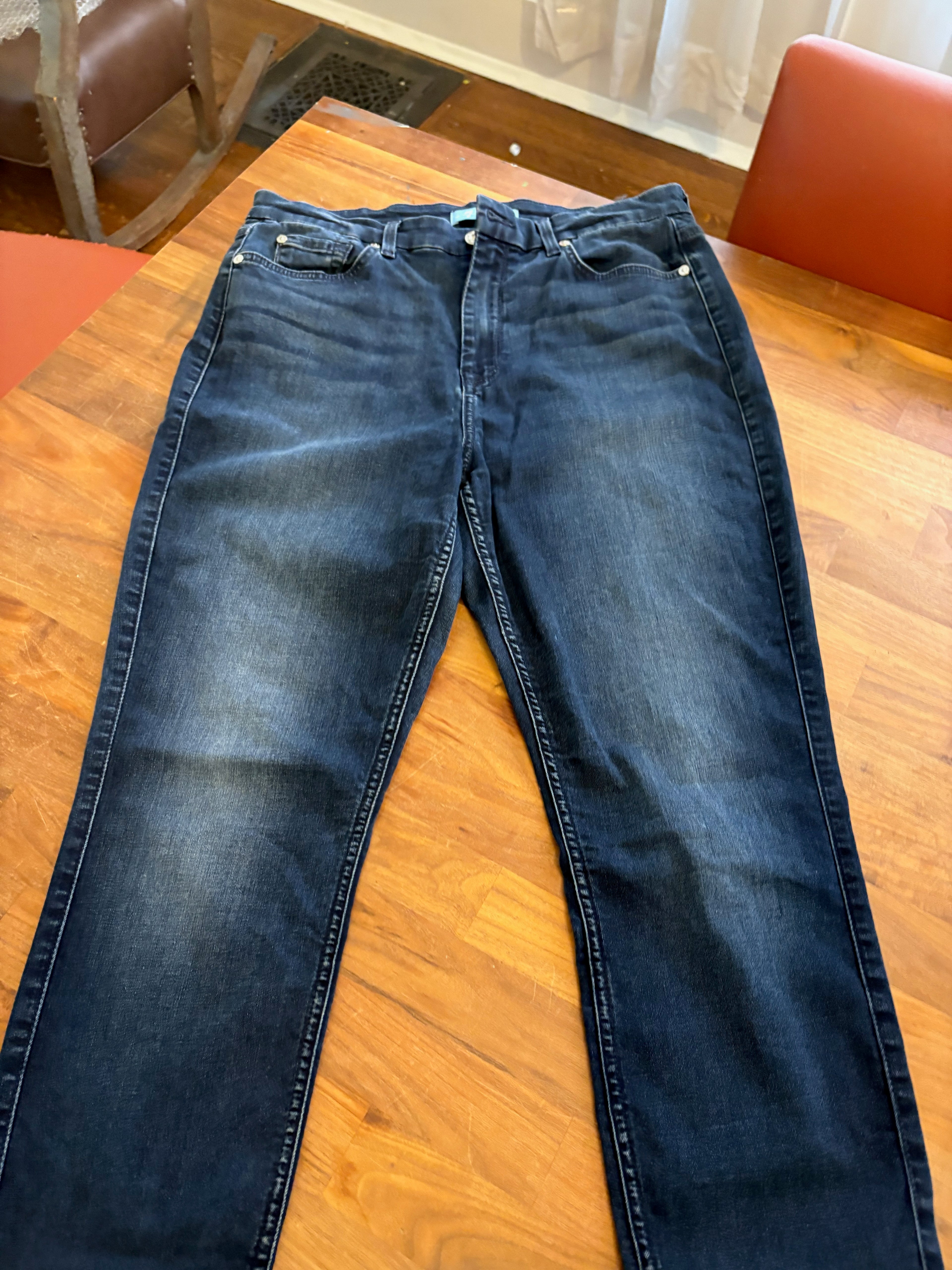 7 For All Mankind Women’s “The Straight” Jeans – Size 31 Dark Wash Blue Denim