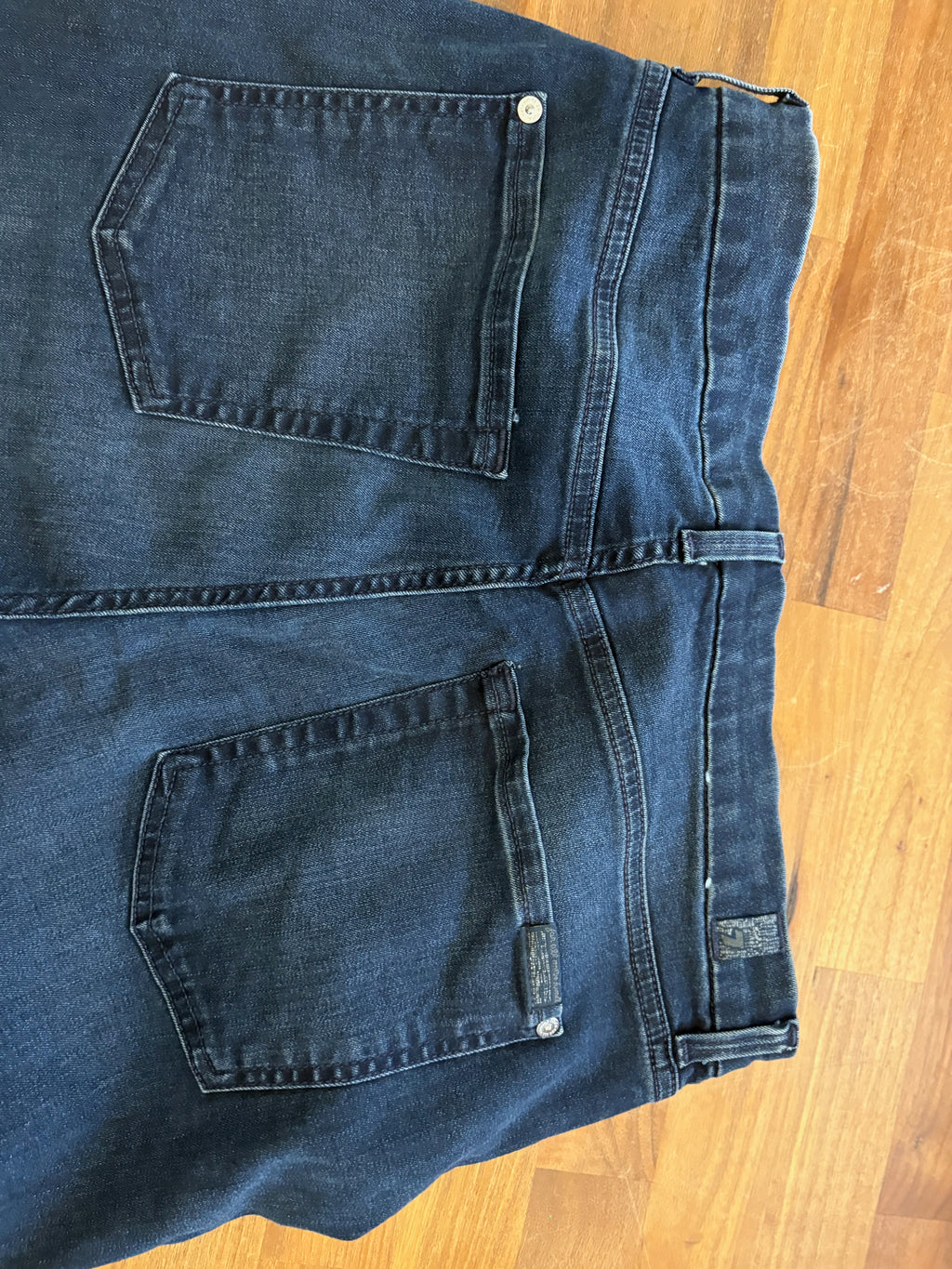 7 For All Mankind Women’s “The Straight” Jeans – Size 31 Dark Wash Blue Denim