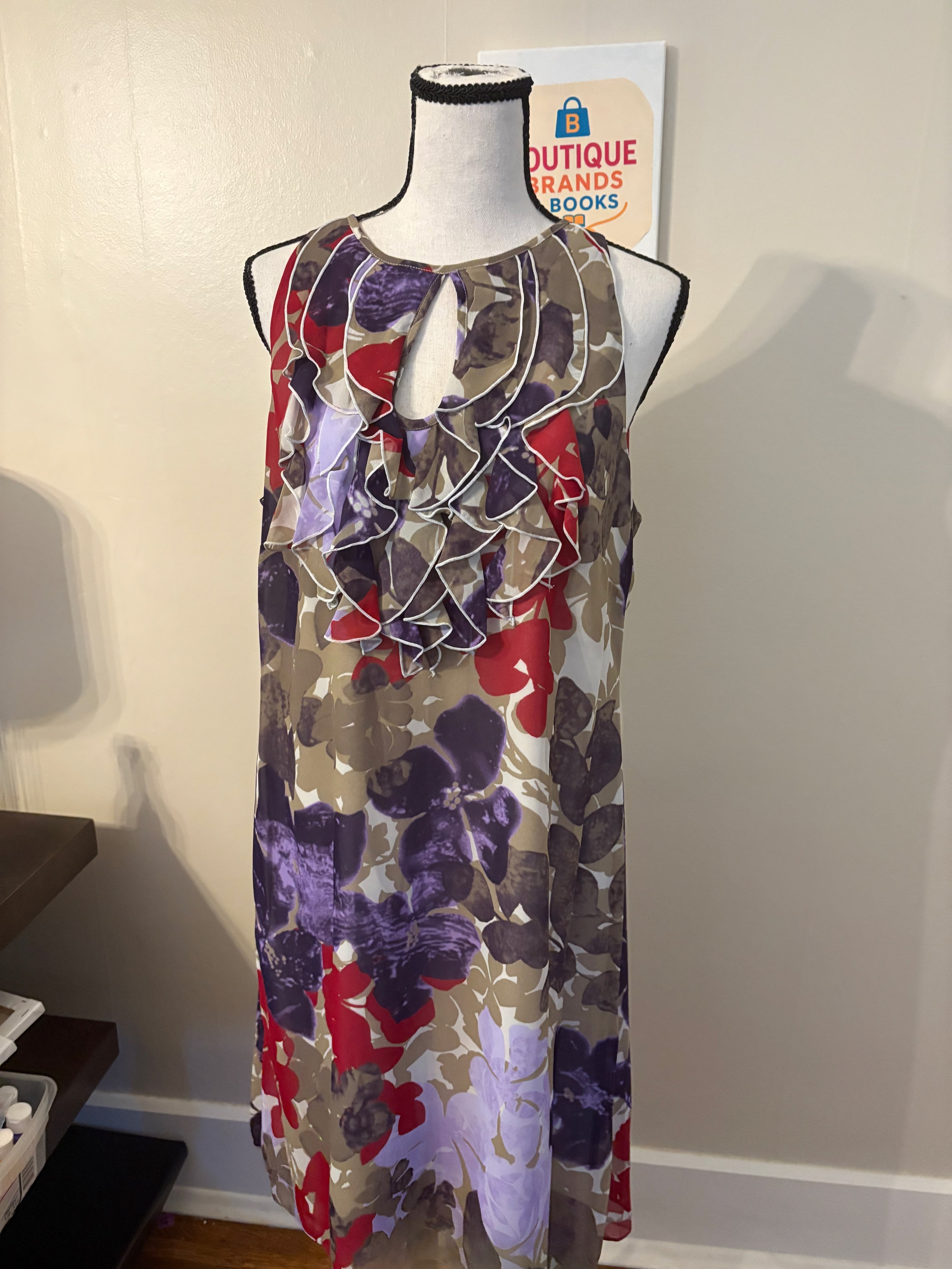 Ann Taylor Fall Dress with Ruffle Size 12  Sleeveless Floral